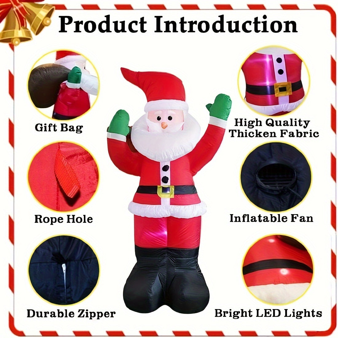 6Ft Giant Inflatable Santa Claus Figure - LED Lighted, Water-Resistant, Outdoor-Ready Christmas Decoration for Yard, Lawn, and Patio - Perfect for Holiday Season Display