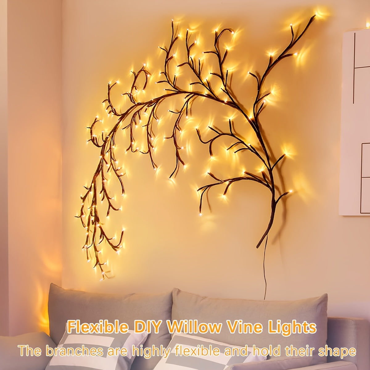 1Pc 72/96LEDS Bendable Willow Vine Lights, 8Modes Rattan Tree Decorative Night Light for Indoor Atmosphere, Perfect for Home Living Room, Party, Festival, and Gift Ideas