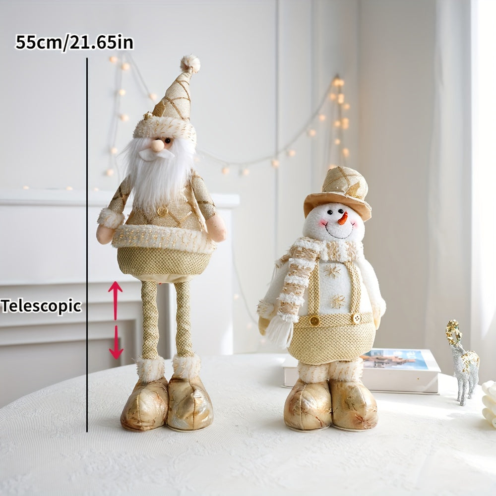 Adjustable Height Christmas Figurines - Glam Metal & Cloth Santa, Reindeer, Snowman Set for Living Room, Bedroom Decor - No Electricity Needed Holiday Collectibles for Christmas and New Year