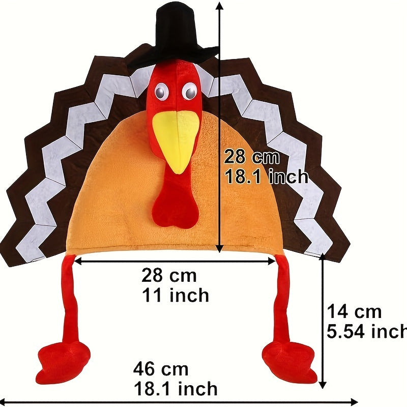 2pcs Plush Turkey Hats for Thanksgiving - Perfect for Party Costumes, Cosplay & Decorations