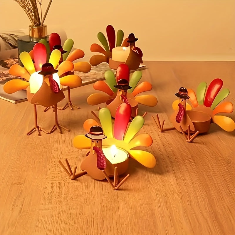 1/2pcs Metal Turkey Tea Light Holders - Perfect for Thanksgiving Table Decor, Home & Office Ambiance Enhancements