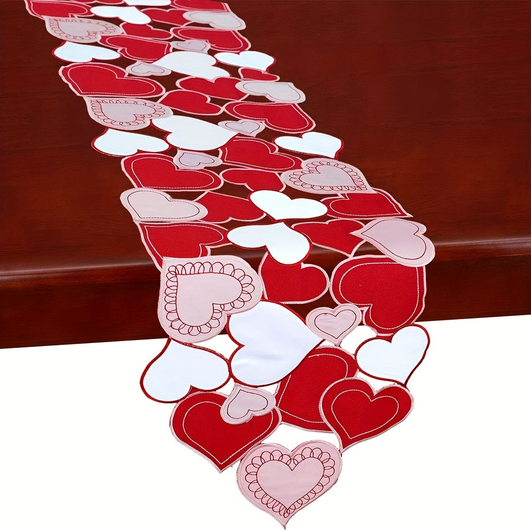 1pc, 70 Inches Embroidered Love Heart Table Runner Valentines Day Table Decor Valentines Day Table Runner For Birthday, Wedding Anniversary, Marriage Proposals, Engagements, Romantic Events