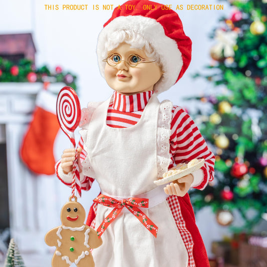 1pc Vibrant Multi-Color Mrs Claus Decoration Figurine - Timeless Classic Red Stripe Chef Design, Free-Standing Ornament Statue Figure - Perfect for Christmas Home Decor, Gift Giving, and Festive Cheer