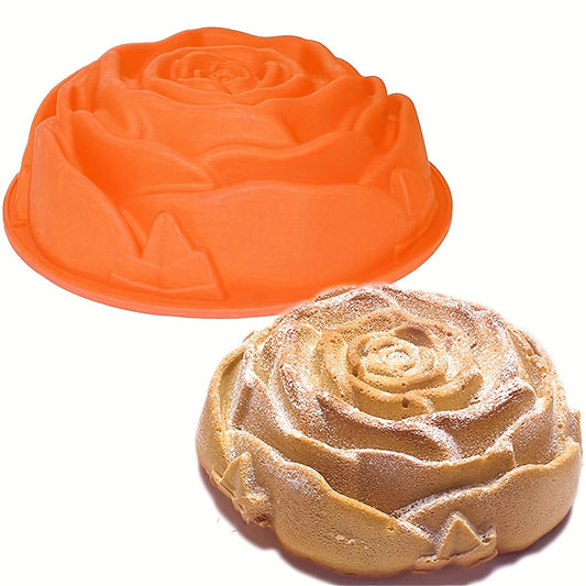 1pc 9.45'' Large Rose Flower Birthday Cake Mold - Flexible Silicone Cake Baking Pan for Anniversary, Loaf, Muffin, Brownie, Cheesecake, Tart, Pie, Flan, Bread and More - Non-Stick, Easy Release, Dishwasher Safe, and Heat Resi