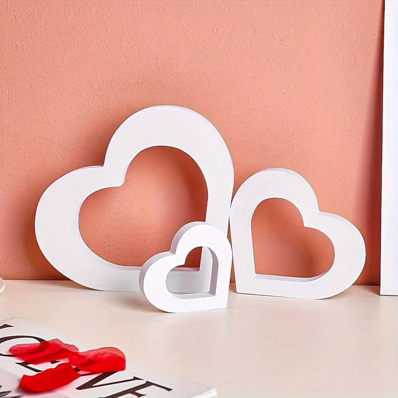 3pcs, Elegant White Chevron Heart-shaped Ornaments, Classic And Charming Desktop Decorations For Weddings, Valentine's Day, And Beyond, Multifunctional Love Themed Decorations