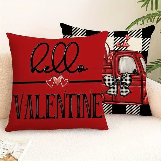 Valentine's Day Throw Pillow Covers - 4 Piece Set, Contemporary Style, Machine Washable, Assorted Valentine-Themed Patterns with Zipper Closure, Versatile for Various Room Types, Woven Polyester Fabric - Decorative Cushion Ca