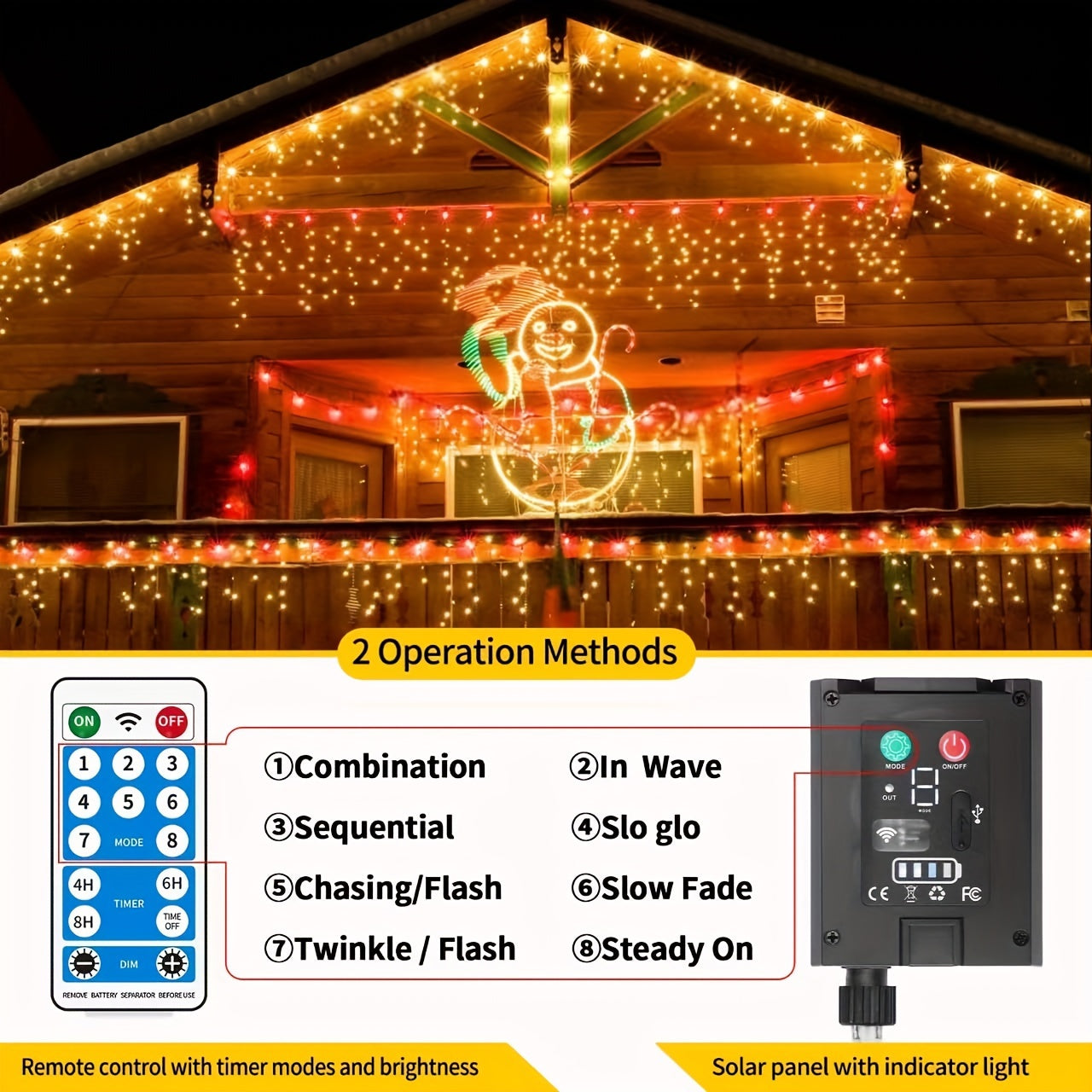 [Fast Arrival] 76 Ft 600 LED Connectable Solar Icicle Lights - Outdoor USB Rechargeable String Lights with 8 Modes, Timer, Remote, Twinkle Effect for Xmas, House, Roof, Eaves, Party, Wedding