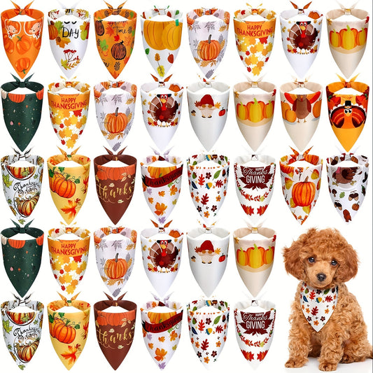 20pcs Patriotic Dog Bandanas - Adjustable, Washable Pet Scarves for Independence Day & Thanksgiving - Assorted Patterns for Small to Large Breeds, for Autumn