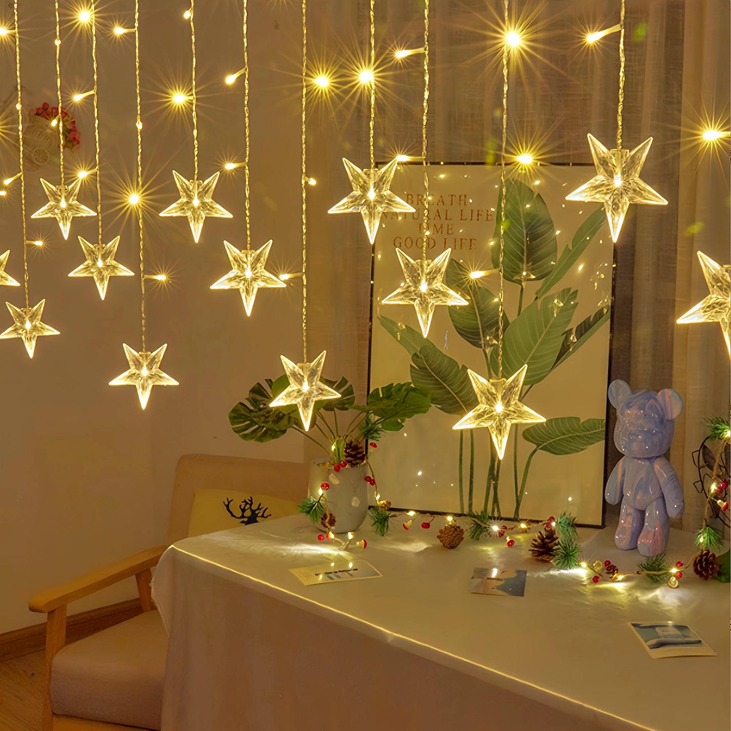 96 LED 50ft Plug In Star String Lights, Warm White Fairy Lights with Remote, 8 Modes for Indoor Outdoor Bedroom Tree Room Classroom Tent Decor