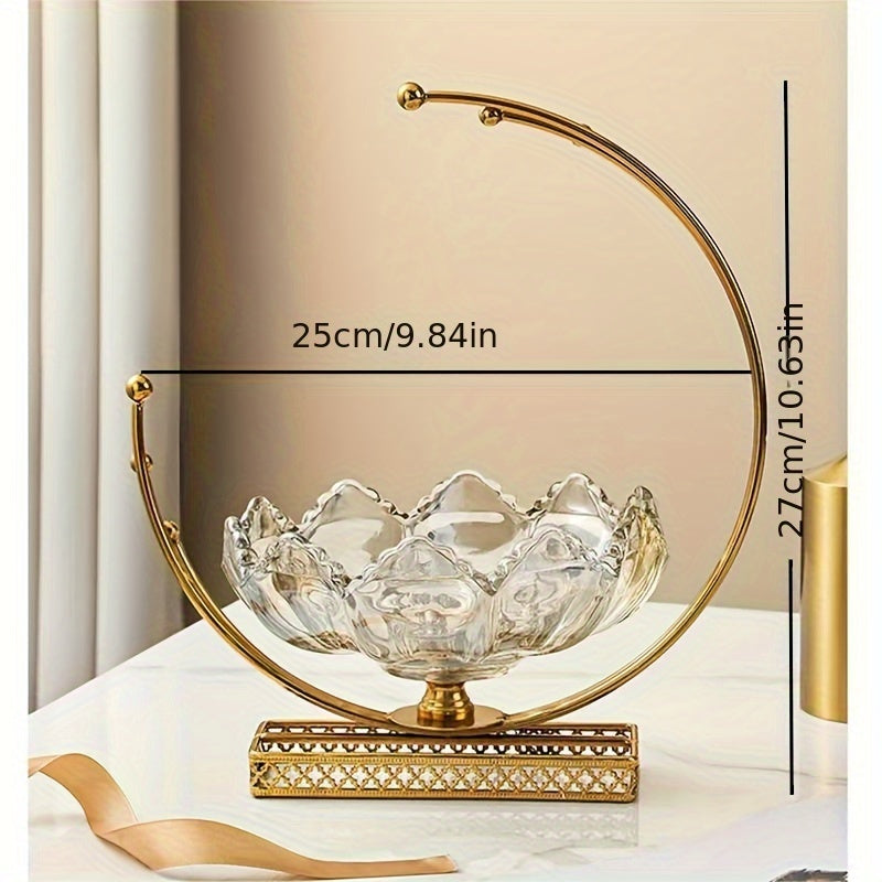 1pc Exquisite Metal Flower Shaped Glass Plate - Luxury European Style Tray for Home Living Room Decoration - Moon Fruit Plate Fashion Design Ornament, Perfect Christmas Valentines Day New Year Gift