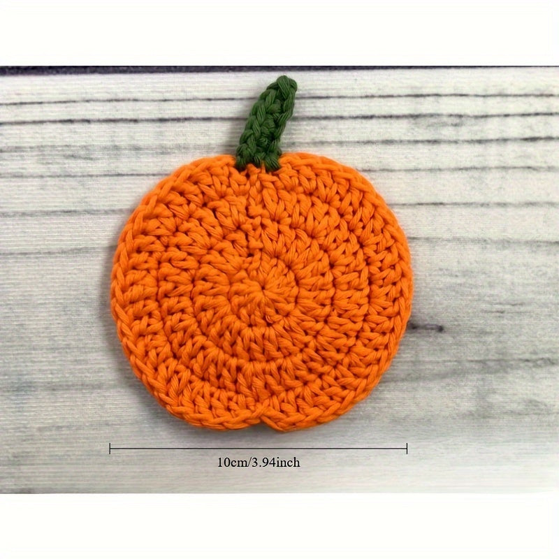 Autumn Crochet Pumpkin Coasters - Set of 4, Fabric Handmade Drink Pads, Fall Farmhouse Decoration, Thanksgiving Table Accessory, Halloween Kitchen Gift.