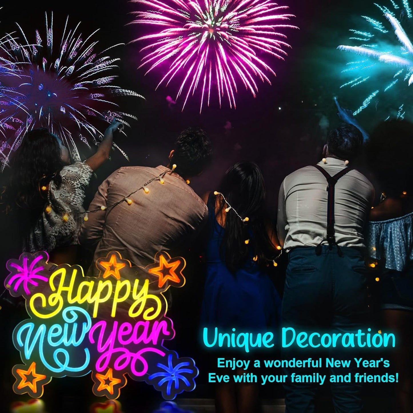 Happy New Year Neon Sign - USB Powered, Switch Control, Non-Wireless Acrylic LED Sign for Wall Hanging, Multipurpose Plastic Holiday Decor for Bedroom and New Year'S Eve Party