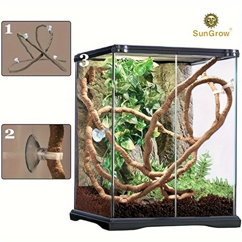 Reptile Jungle Climber Set - Flexible Rattan Vines and Leaves with Suction Cups for Habitat Decor - All-Season Durable Material - Ideal for Chameleon, Lizards, Gecko Climbing