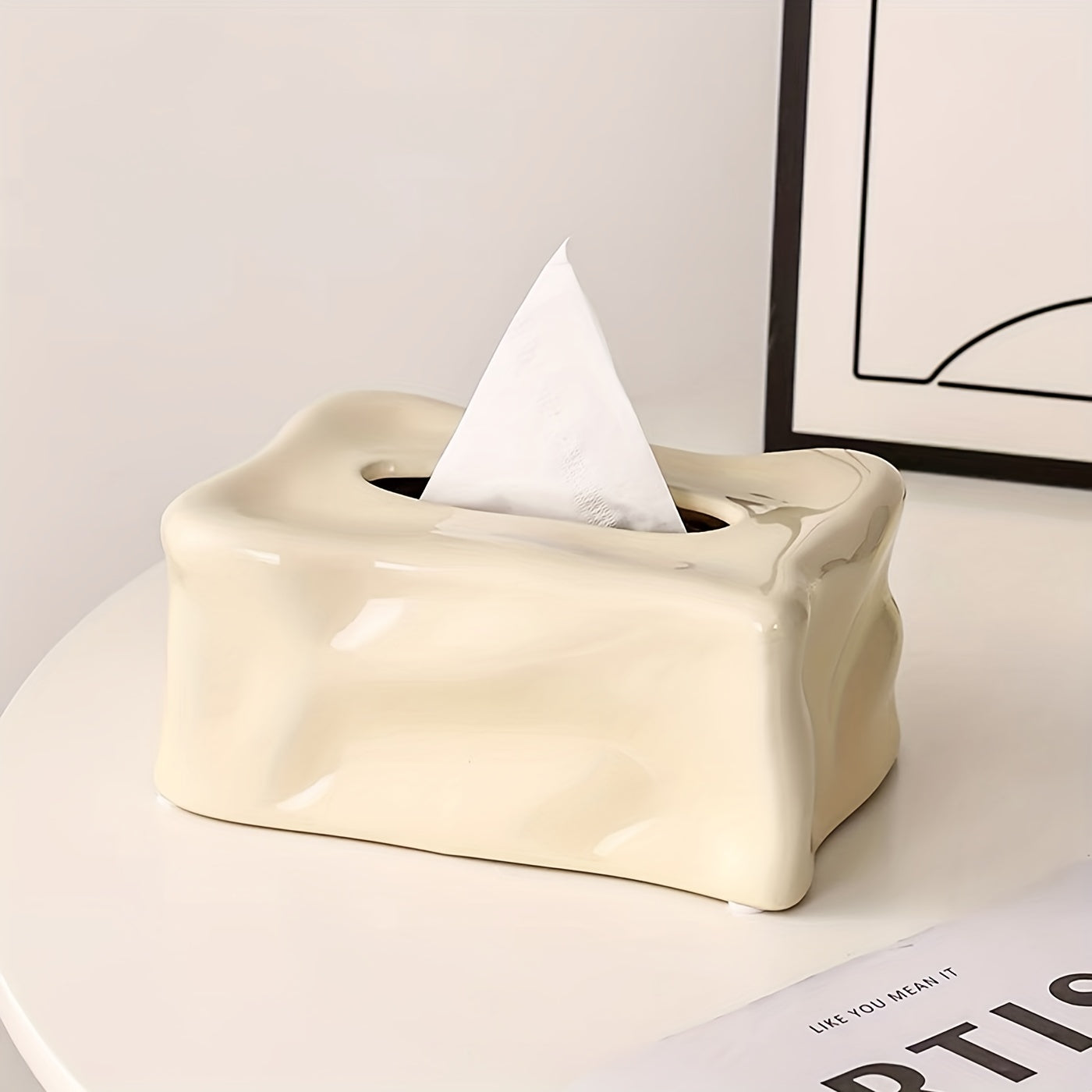 1pc Ceramic Tissue Box, Tissue Box Cover, Napkin Dispenser Container, Creative Tissue Holder, Tissue Storage Box For Bathroom Living Room Bedroom Vanity Countertop, Home Decor, Bathroom Accessories