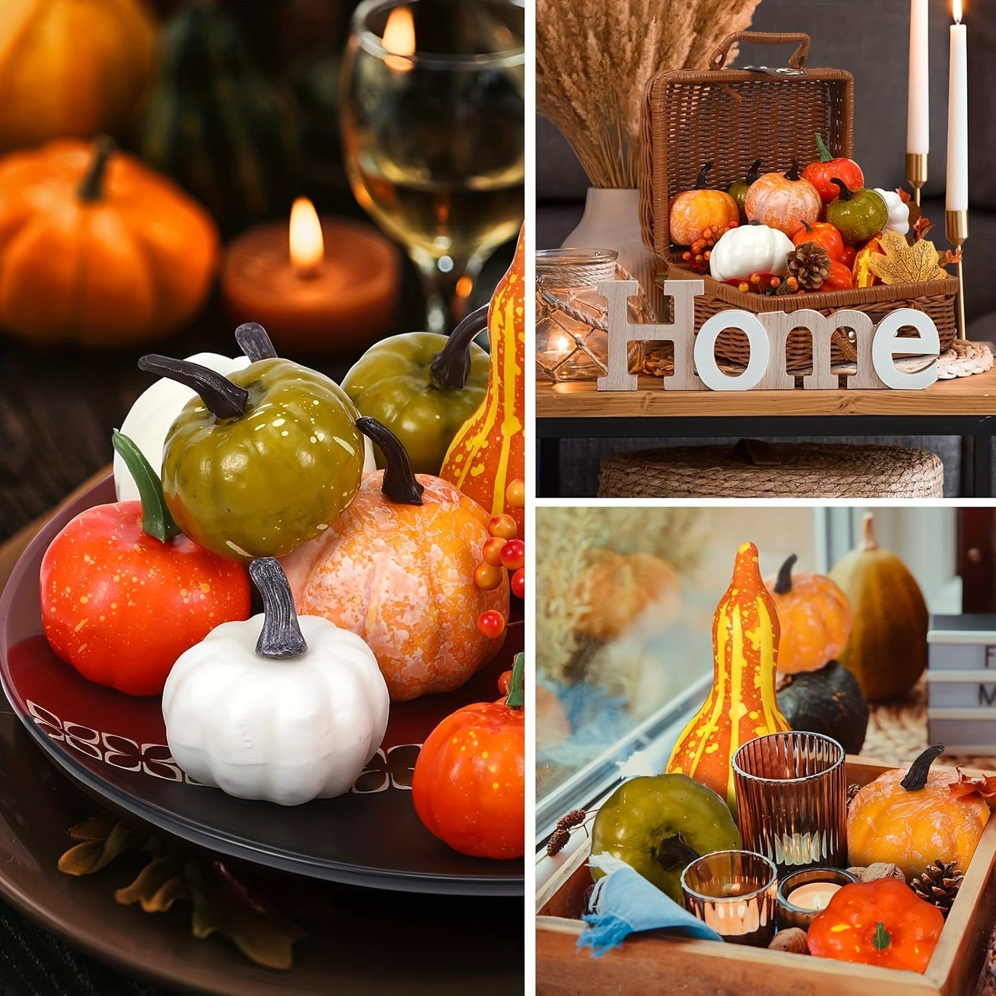 48 PCS Fall Thanksgiving Artificial Pumpkins and Gourds Set - Fake Pumpkins, Acorns, Maple Leaves, Pinecones, Berries - Thanksgiving Decorations, Harvest Centerpiece for Home, Halloween Wedding Decor