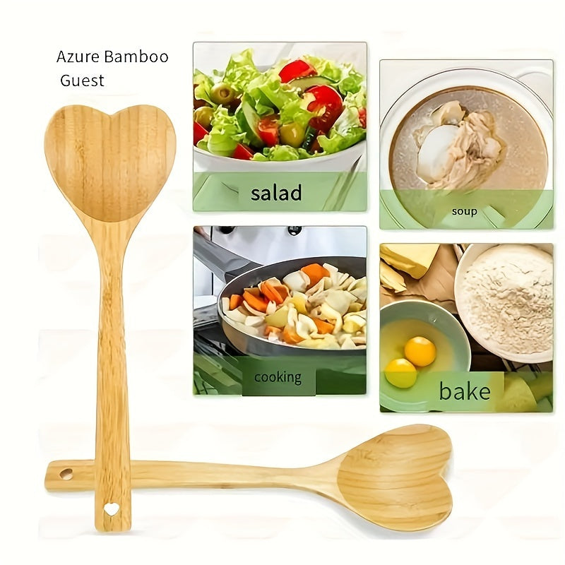 1pc Heart-Shaped Bamboo Wooden Spoon - Unique Rustic Kitchen Tool for Stirring, Serving & Cooking - Perfect Gift for Mother's Day, Valentine's Day, Mom, Girlfriend