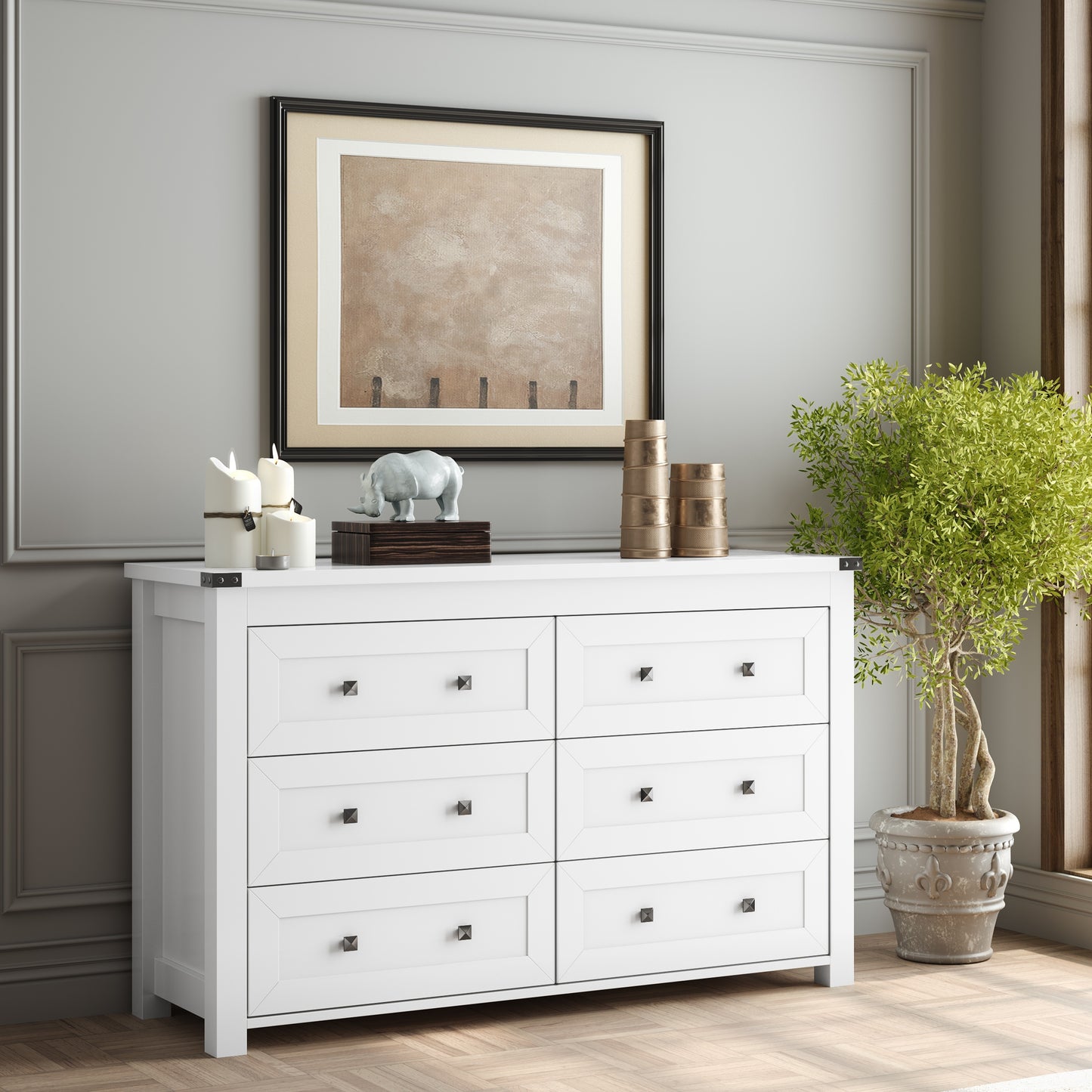 Dreserfor Bedroom With 6 Drawers. Modem Wide Wooden Doset Dreser Chest Storage 0roanizer For Liyno Room EhinwavHome 0fice Rom Decr Home Decor Fal DecorBedrom Dec