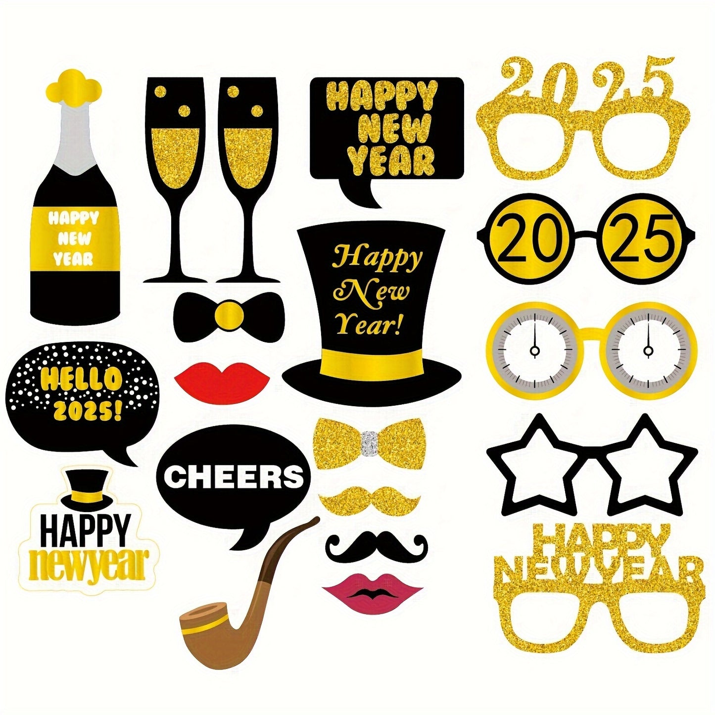 20pcs 2025 New Year's Eve Photo Booth Props Set - Fun & Festive Party Decorations for DIY Celebrations