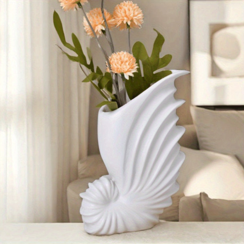 Eclectic Shell-Shaped Resin Vase for Home Decor, Modern Creative Conch Spiral Flower Vase for Living Room Dry Floral Arrangements, Artistic Tabletop Centerpiece