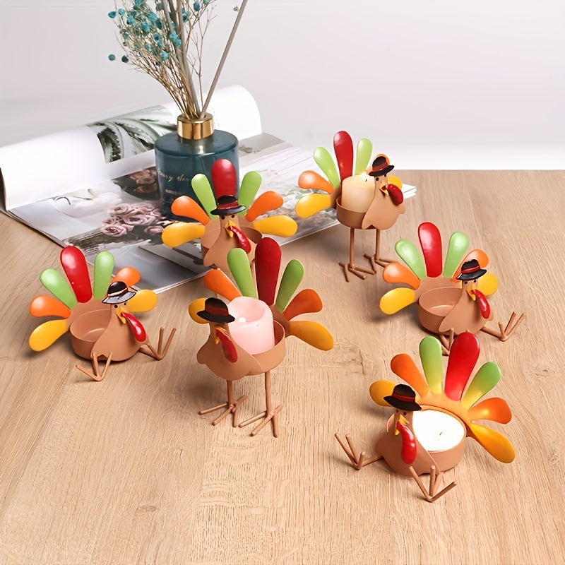 1/2pcs Metal Turkey Tea Light Holders - Perfect for Thanksgiving Table Decor, Home & Office Ambiance Enhancements