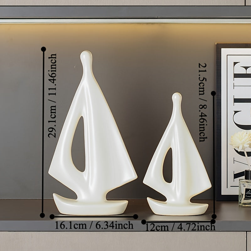 2pcs/set Sailboat Modern Sculptures, Creative Home Decor Ornament, Boat Decorations, Statue Decor, Art Sculptures And Statues, Gifts For Home Office Bathroom Shelf