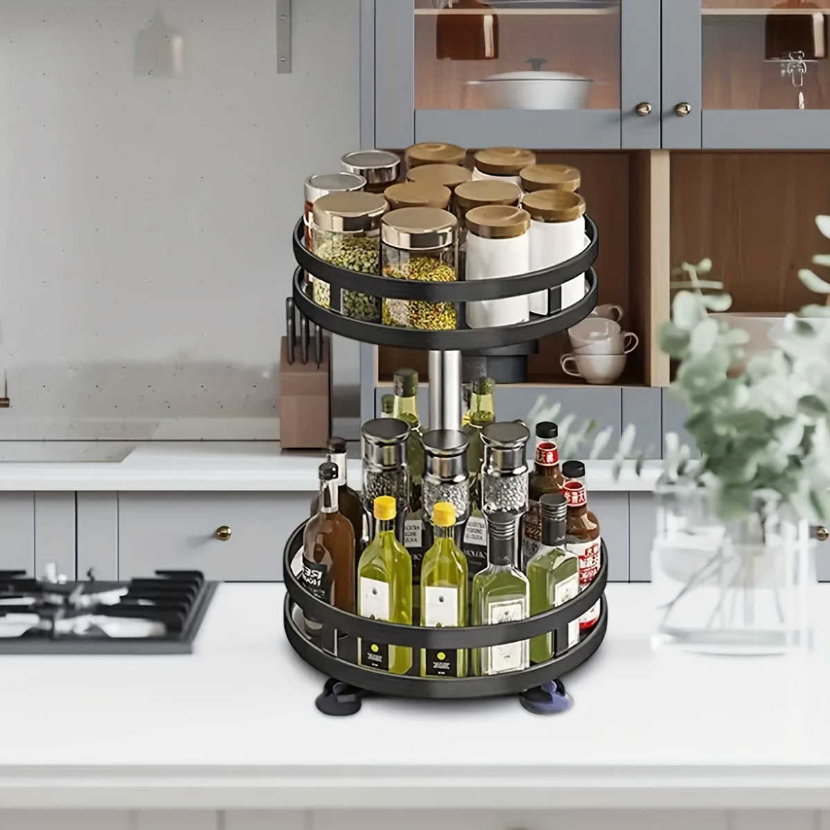 1pack Premium Metal Spice Rack - 360° Rotating, Space-Saving, Effortless Organizer for Kitchen, Dining, Bathroom, Versatile Home Kitchen Essential with 1-Tier, 2-Tier, 3-Tier Options