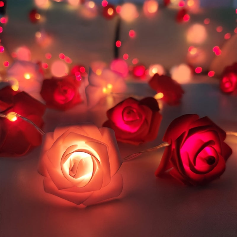 LED Rose String Lights, For Valentine's Day Wedding, Room Garden Decoration Night Light, Outdoor LED Fairy String Light Garland Wedding Street, Artificial Flowers LED Light, Mother And Valentines Day Gifts, Christmas & Hallow