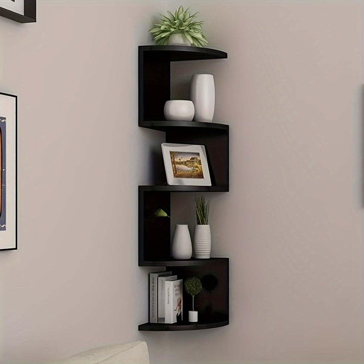 1pc Classic 5-Layer Semi-Circular Wall Mounted Corner Storage Rack for Bookshelf Decoration