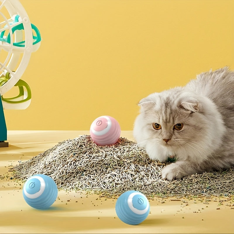 Interactive Cat Toy, Automatic Rolling Magic Ball With Cartoon Design, USB Rechargeable, Low Voltage, Lithium Battery