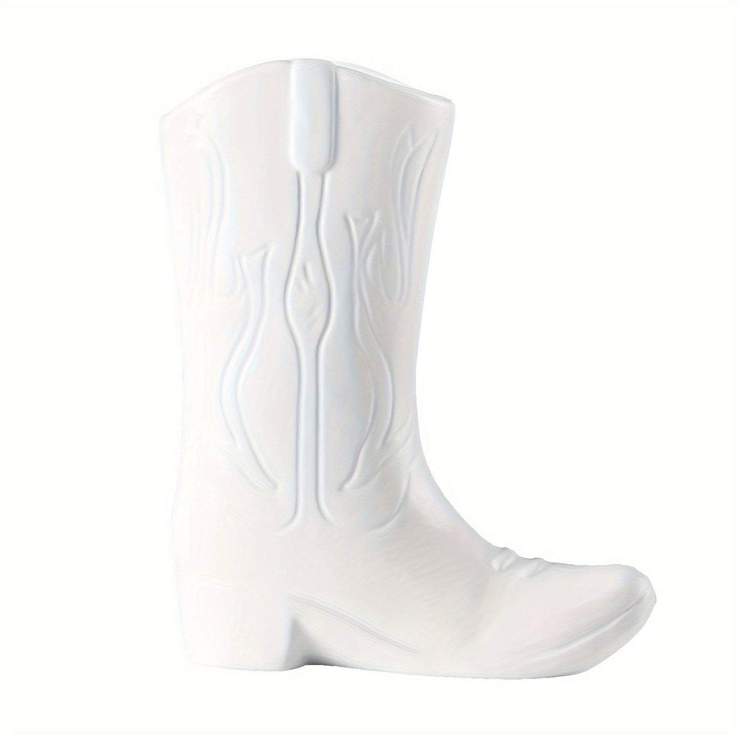 8.75" Tall White Ceramic Cowboy Boot Vase for Displaying Flowers or Decorative Pieces, Country Style, Urban Sophistication, Artwork