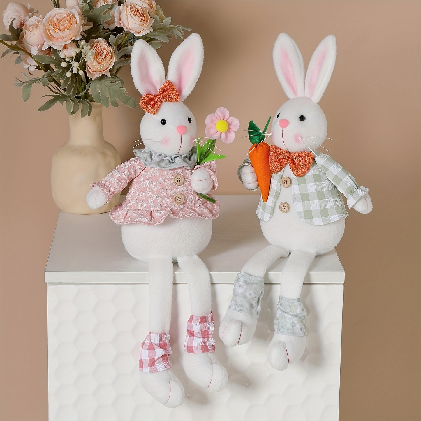 1/2pcs, Rabbit Long Legged Doll Easter Party Decoration Doll Home Atmosphere Decoration Doll Home Decoration Gift Long Eared Rabbit Sitting Dwarf Doll Spring Indoor New Year Decoration Theme Party Decoration