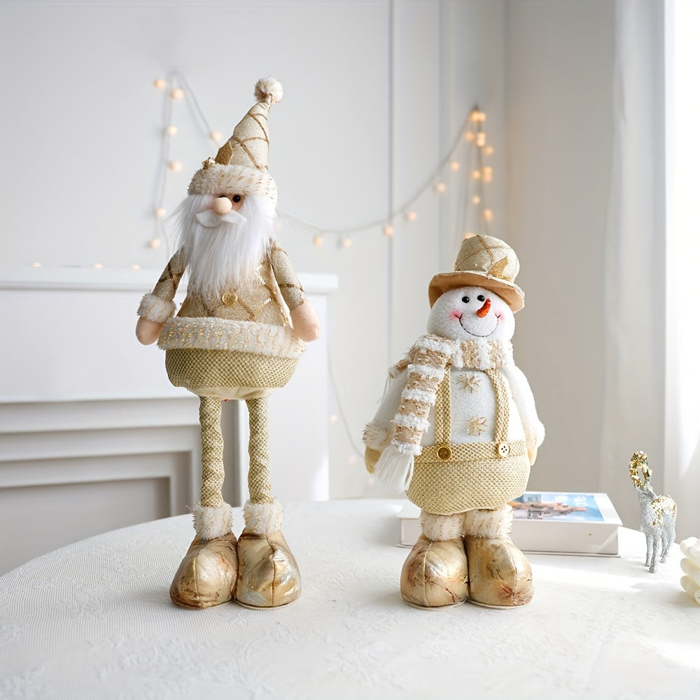 Adjustable Height Christmas Figurines - Glam Metal & Cloth Santa, Reindeer, Snowman Set for Living Room, Bedroom Decor - No Electricity Needed Holiday Collectibles for Christmas and New Year