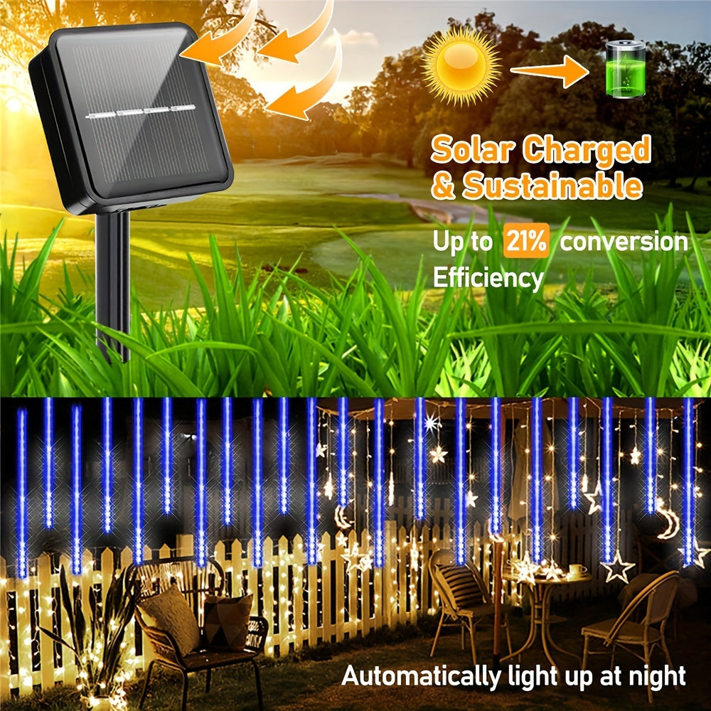 1Set 8 Tube 288 LEDs 17.7inch Solar LED Meteor Shower Light, Holiday String Light, Waterproof Fairy Garden Decor, Outdoor Led Street Garland Christmas Decoration, Halloween Decorations Lights Outdoor IP44