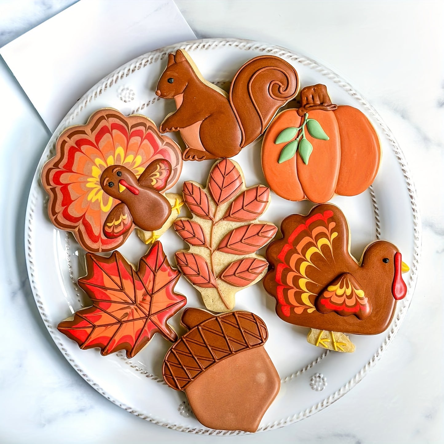 8pcs Autumn Thanksgiving Cookie Cutter Set - Stainless Steel with Pumpkin, Turkey, Maple Leaf & More Shapes for Baking