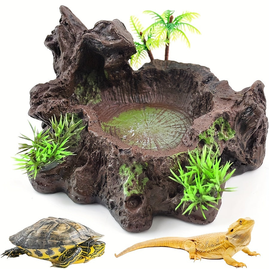 Resin Reptile Habitat Decor with Artificial Plants - Amphibian Terrarium Accessory, Uncharged, Suitable for Lizards, Turtles, Frogs, Snakes - 1pc