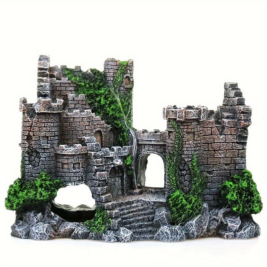 1pc Vintage Resin Fantasy Castle Aquarium Ornament - Intricately Designed Fish Tank Decorations - Natural Rock Cave Habitat for Aquatic Elegance