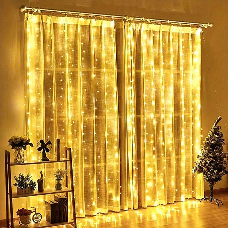 1pc 600LED 6m*3m/19.6ft*9.8ft USB Curtain String Lights, Christmas Garland Fairy Light Festoon Remote Control Led Light Wedding Home Bedroom Decoration Lighting, Easter Decoration, New Year's Day, Ramadan Decoration, Valentin