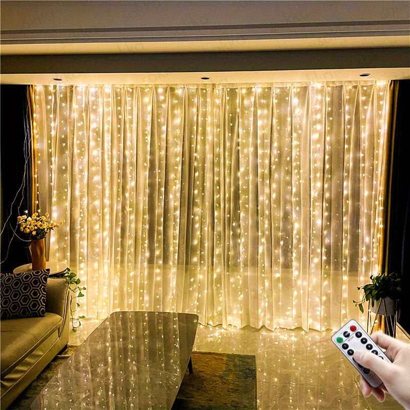 1pc 600LED 6m*3m/19.6ft*9.8ft USB Curtain String Lights, Christmas Garland Fairy Light Festoon Remote Control Led Light Wedding Home Bedroom Decoration Lighting, Easter Decoration, New Year's Day, Ramadan Decoration, Valentin