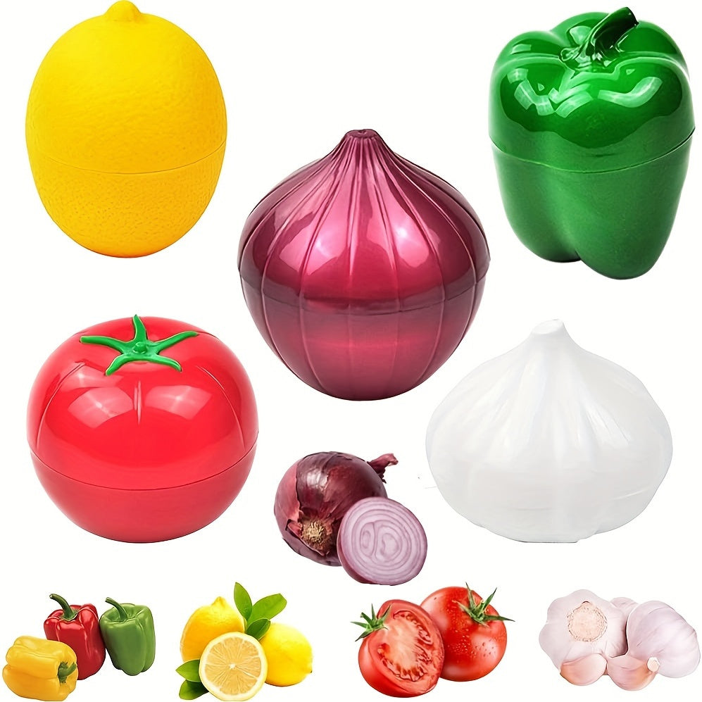 5pcs/set Storage Box, Transparent Fruit & Vegetable Shaped Savers, Refrigerator Freezer Fresh-keeping Boxes, For Lemon, Avocado, Tomato, Onion And Garlic, Kitchen Organizers And Storage, Kitchen Accessories