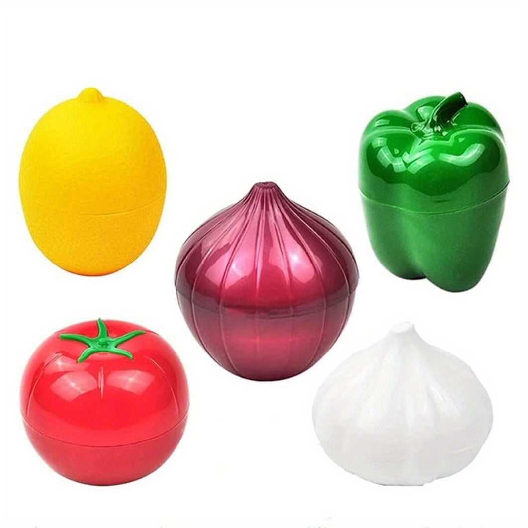 5pcs/set Storage Box, Transparent Fruit & Vegetable Shaped Savers, Refrigerator Freezer Fresh-keeping Boxes, For Lemon, Avocado, Tomato, Onion And Garlic, Kitchen Organizers And Storage, Kitchen Accessories