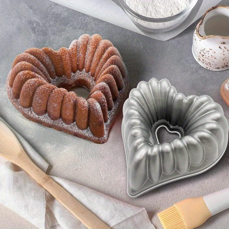 1pc Large 10.43''x11.22'' Aluminium Love Heart Shape Charlotte Cake Mold - Non-Stick, Easy Release, Durable Kitchen Accessories for Christmas, Wedding, Family Celebrations - 3D Cake Pan for Creative Baking