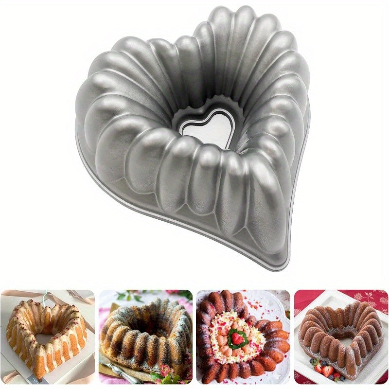 1pc Large 10.43''x11.22'' Aluminium Love Heart Shape Charlotte Cake Mold - Non-Stick, Easy Release, Durable Kitchen Accessories for Christmas, Wedding, Family Celebrations - 3D Cake Pan for Creative Baking