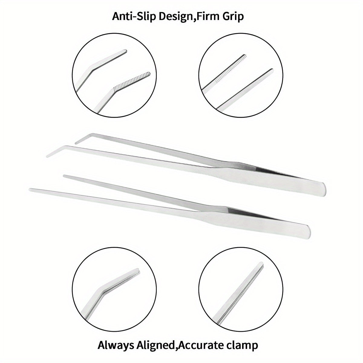 2PCS Stainless Steel Aquarium Tweezers Set - 10.6" Straight and Curved Reptile Feeding Tongs, Anti-Rust, Easy to Clean, for Lizards, Bearded Dragons, and Snake Tank Accessories