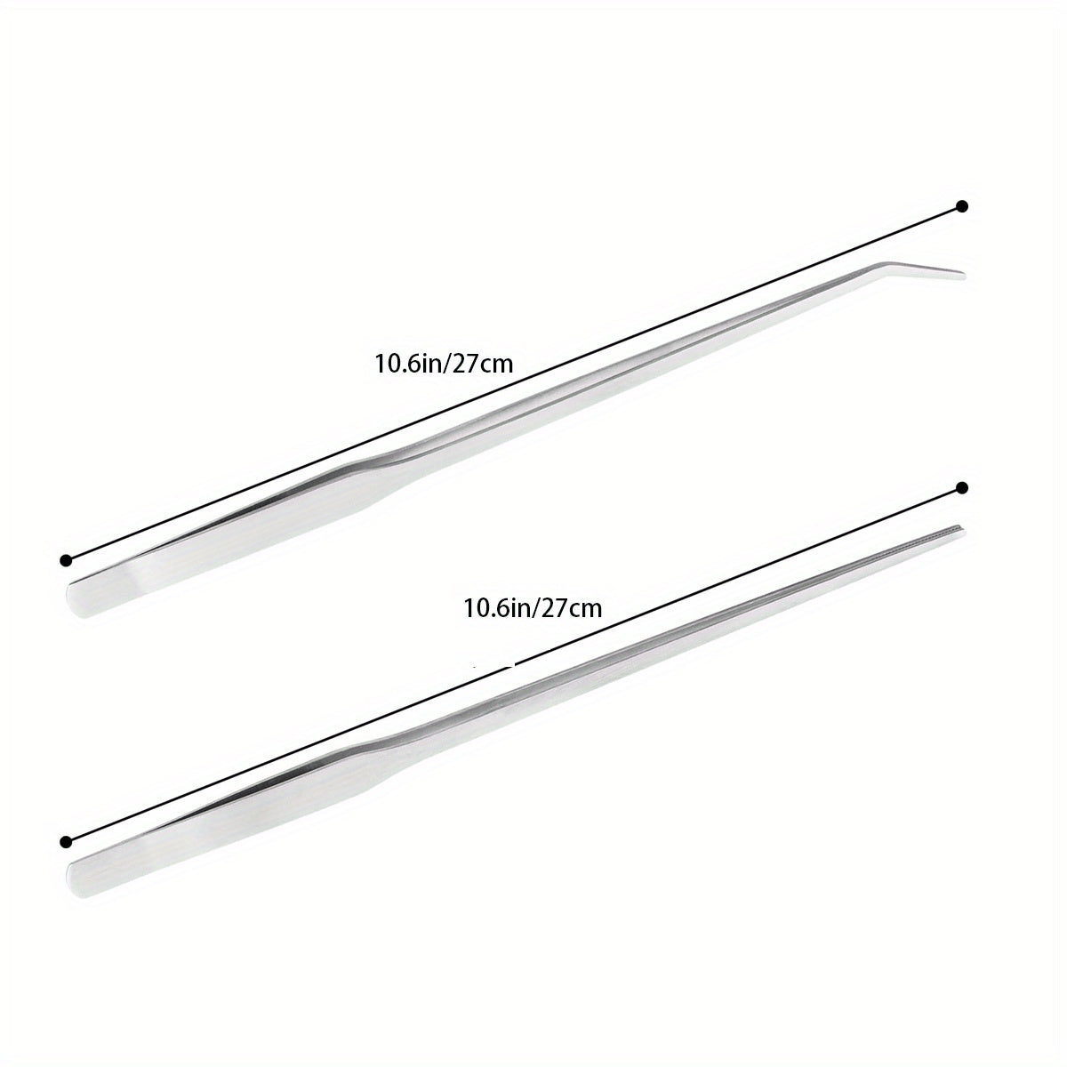 2PCS Stainless Steel Aquarium Tweezers Set - 10.6" Straight and Curved Reptile Feeding Tongs, Anti-Rust, Easy to Clean, for Lizards, Bearded Dragons, and Snake Tank Accessories