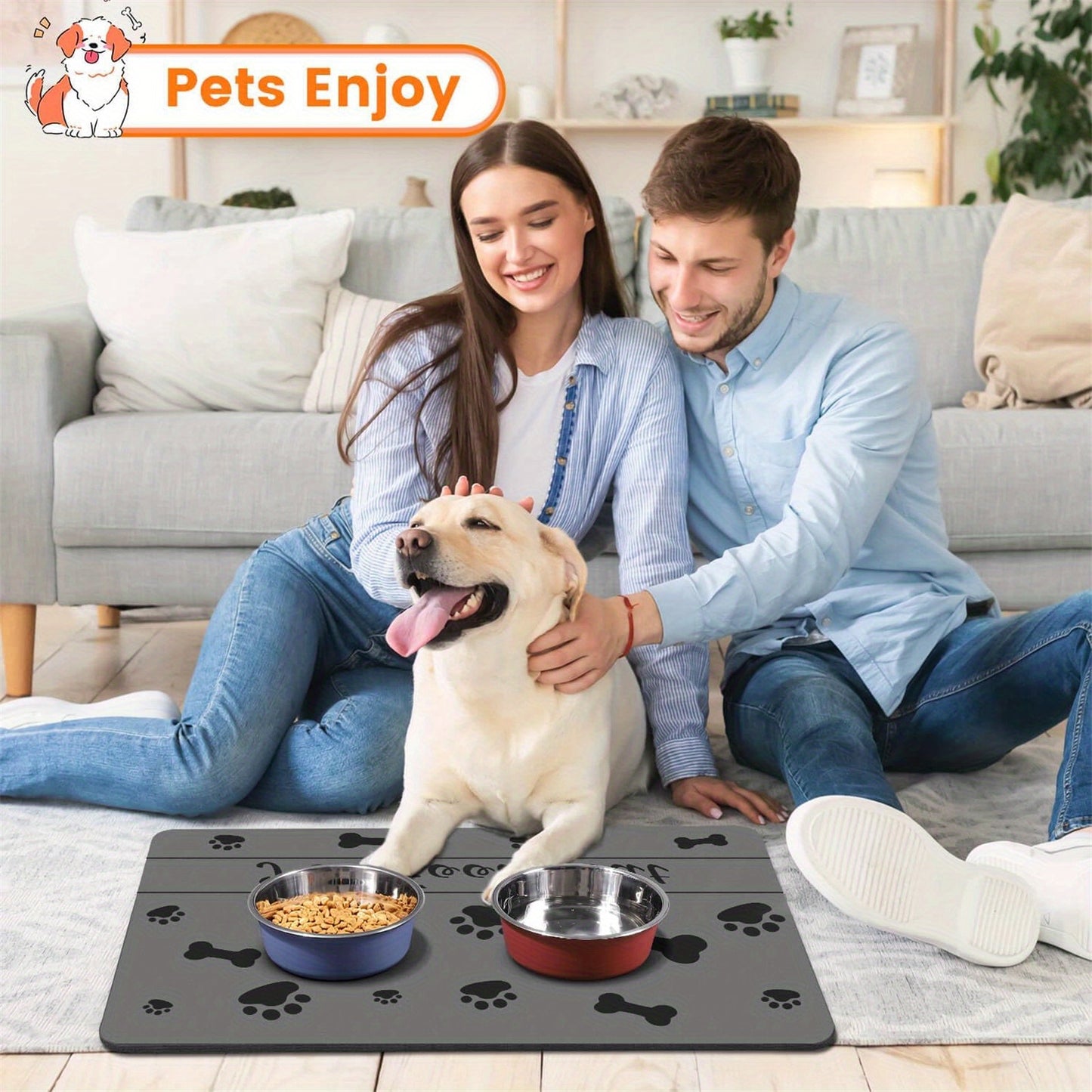 Super Absorbent Dog Bowl Mat for Food and Water