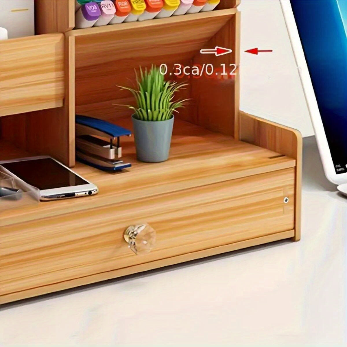 1 Piece Multifunctional Wooden Desk Organiser - Easy to Assemble, DIY Pen Holder, Desk Pen Organiser, Desktop Stationery, Home Office Art Supplies Organiser with Drawer