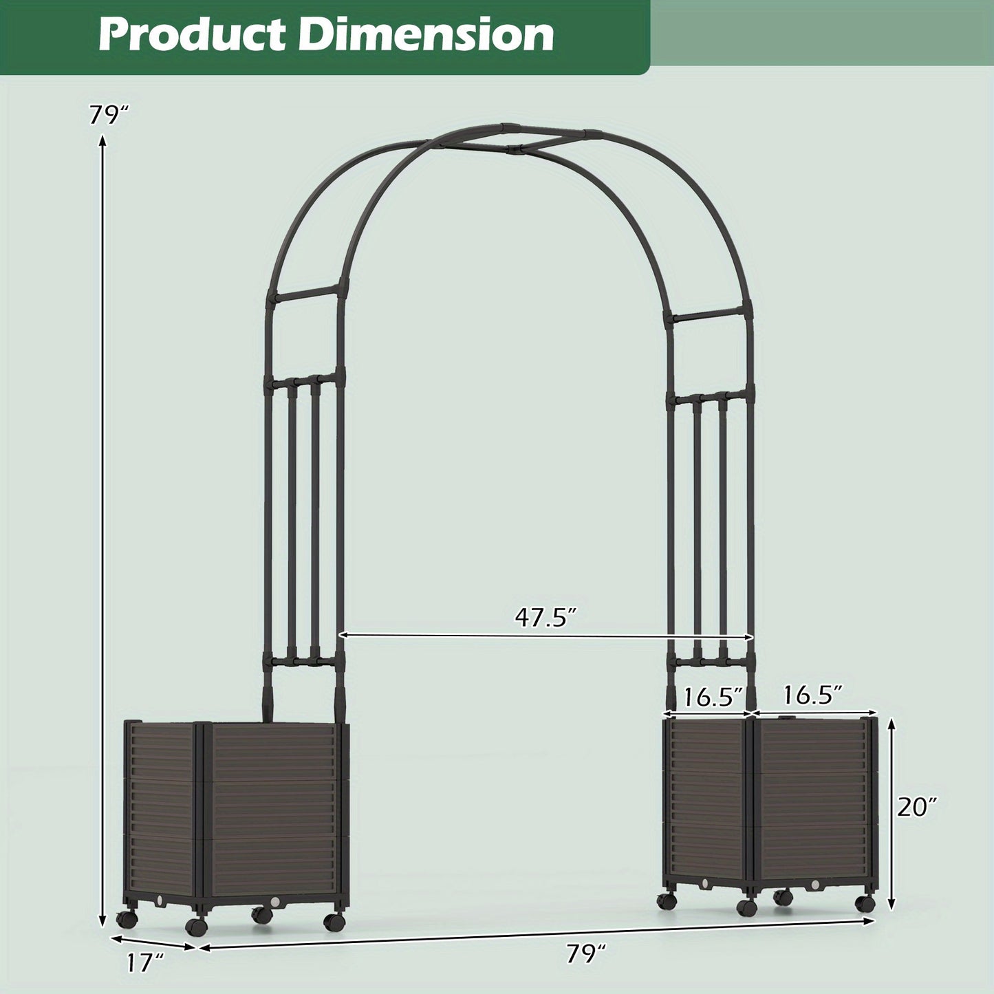 Homasis 6.6 FT Tall Metal Garden Arbor w/ 2 Raised Garden Planters Arch Trellis Outdoor