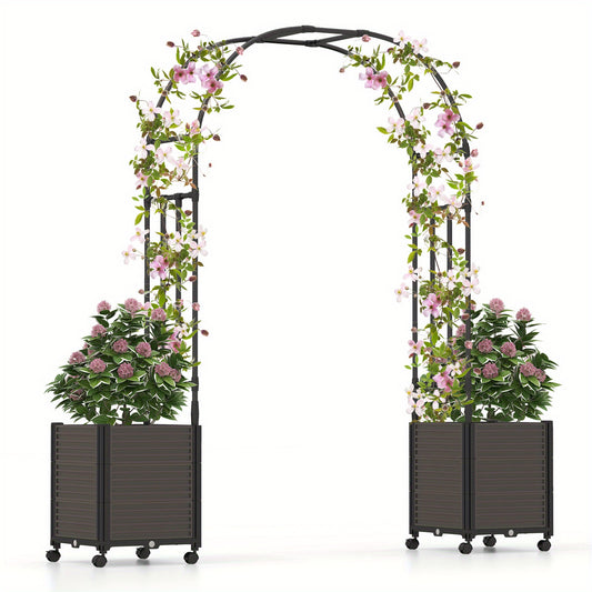 Homasis 6.6 FT Tall Metal Garden Arbor w/ 2 Raised Garden Planters Arch Trellis Outdoor