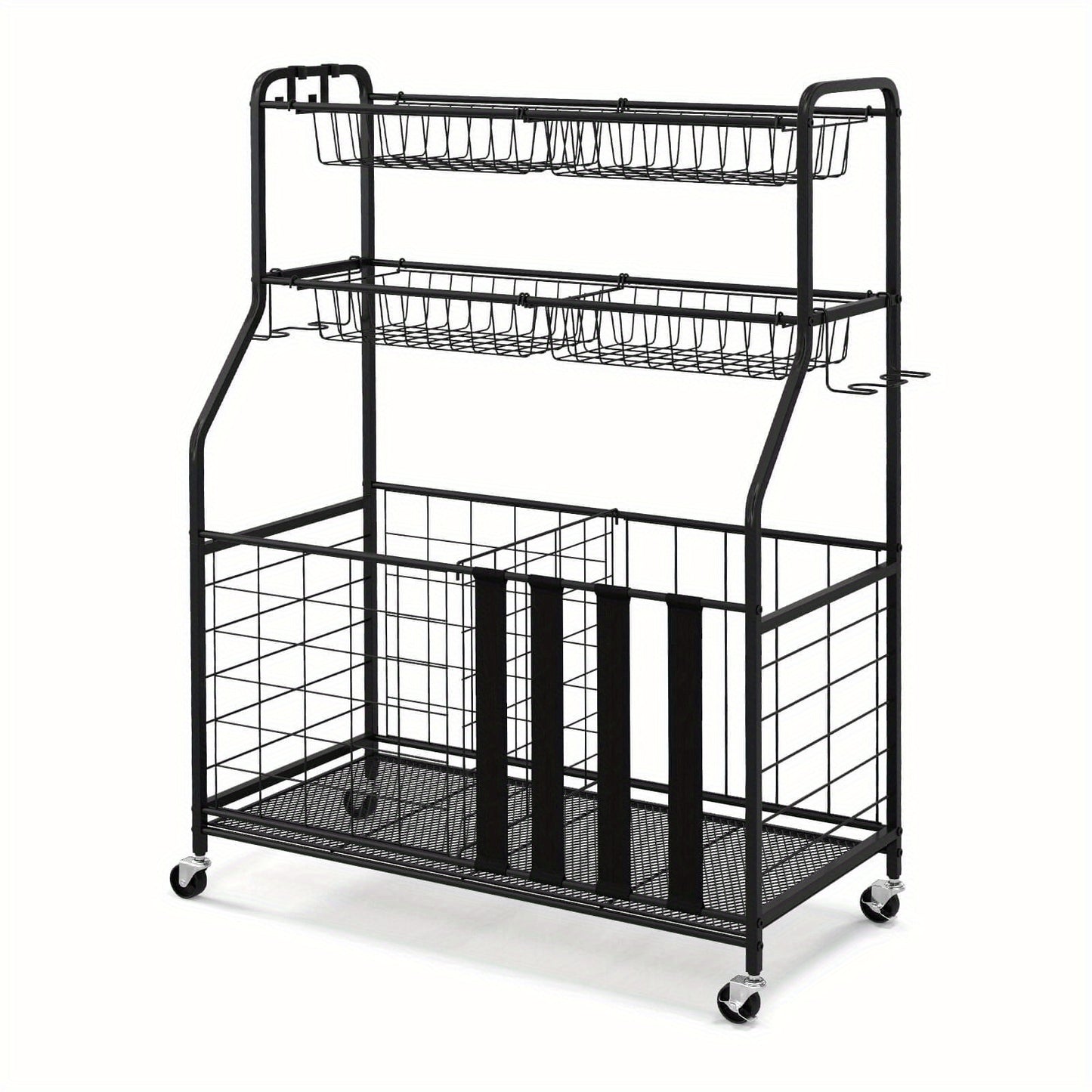 Portable Homasis Sports Equipment Cart - Outdoor Recreation Camping & Hiking Organizer with Wheels, Hooks, and Baskets for Basketball, Football, Soccer, and More - Durable, Space-Saving, and Easy to Assemble