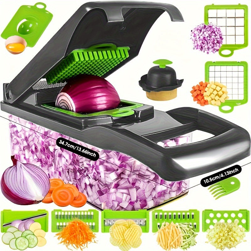 14-in-1 EasyPro Vegetable Chopper - Kitchen Utensil & Gadget for Effortless Slicing, Dicing, and Cubing of Onions, Potatoes, Tomatoes, Cucumbers, and Carrots - Space-Saving, Time-Saving, and Easy-to-Clean Design for Home Cook